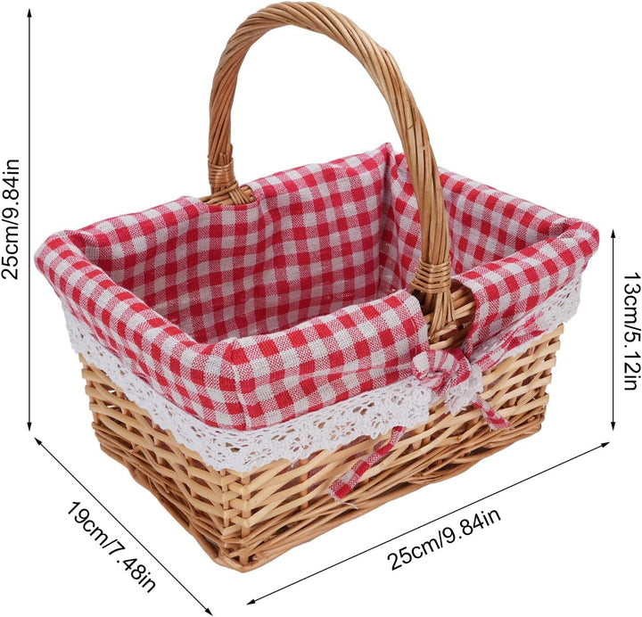 Cocoarm Picknickkorb aus Korbgeflecht, Handgewebt, Vintage-Stil, Abnehmbares Innenfutter, Rot karier