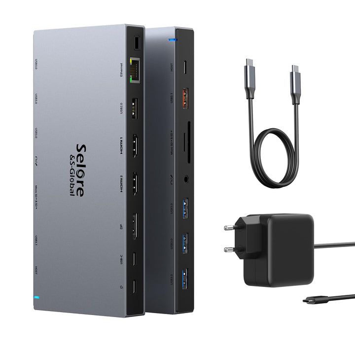 USB C Docking Station mit 65W Netzteil Laptop Dockingstation Triple Display USB C Dock Hub mit 4K Du