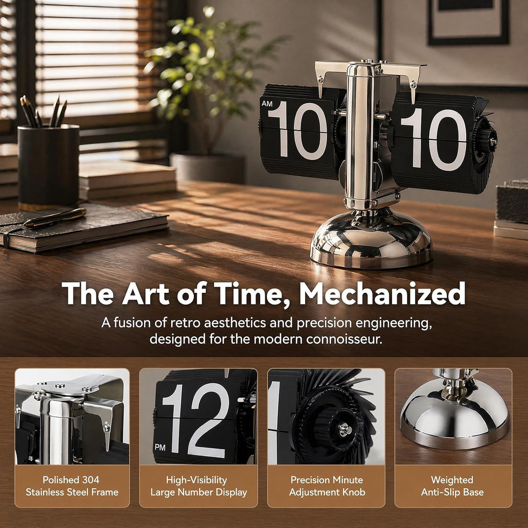 Flip-Schreibtischuhr, Flip-Uhr Retro Mechanisch Schreibtischuhr Automatisches Drehen Tischuhr Mit Di