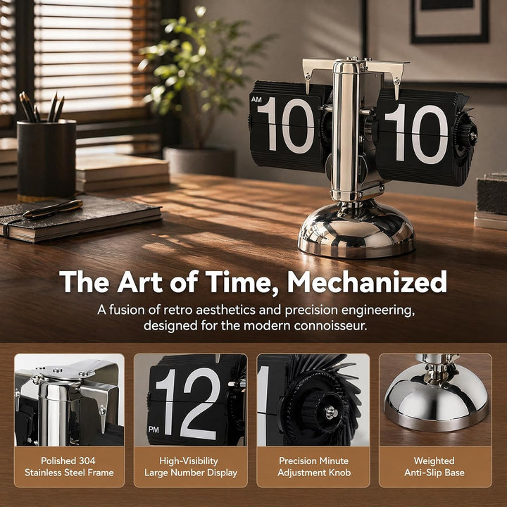 Flip-Schreibtischuhr, Flip-Uhr Retro Mechanisch Schreibtischuhr Automatisches Drehen Tischuhr Mit Di