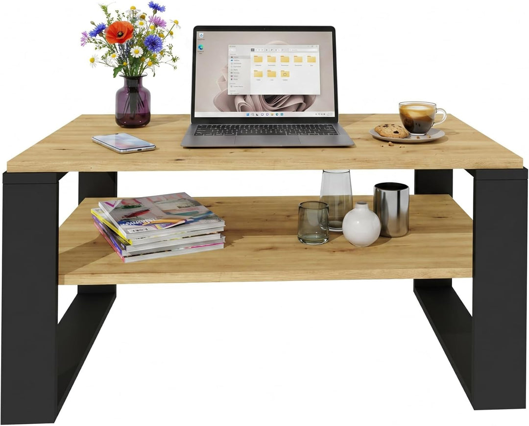 Couchtisch 91×51 cm – Wohnzimmertisch aus Holzwerkstoff, Stabiler & moderner Kaffeetisch mit zusätzl