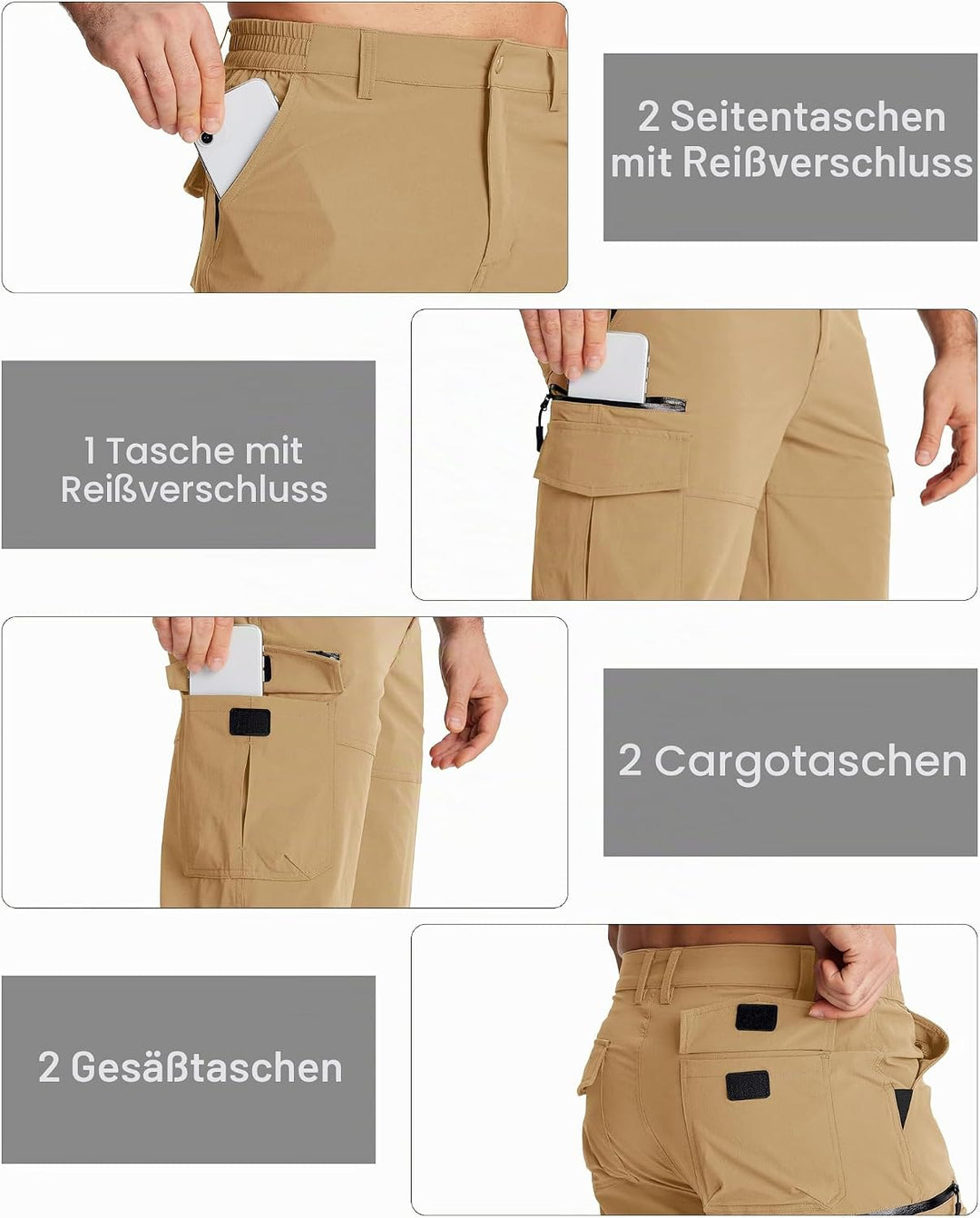 MAGCOMSEN Herren 3/4 Hose Schnelltrocknend Outdoor Shorts mit 7 Taschen Leicht Sommer Caprihose Atmu