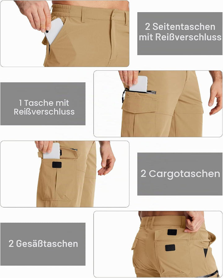 MAGCOMSEN Herren 3/4 Hose Schnelltrocknend Outdoor Shorts mit 7 Taschen Leicht Sommer Caprihose Atmu