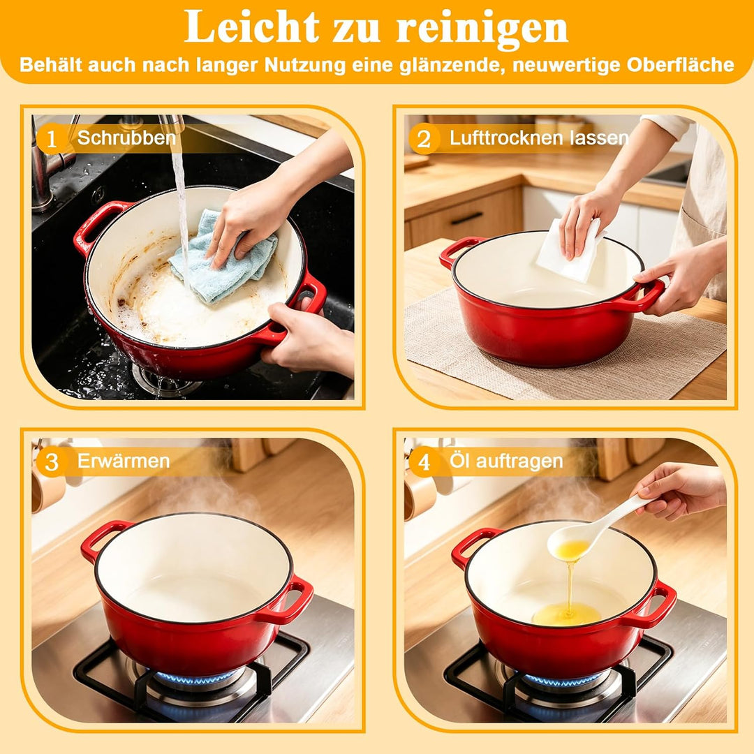 Gusseisen Topf Brot Backen Brotbackform 26cm 5.7L Schmortopf Emaille Gusseiserner mit Deckel | Gusse