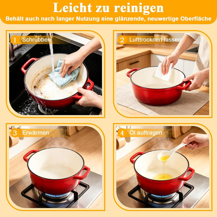 Gusseisen Topf Brot Backen Brotbackform 26cm 5.7L Schmortopf Emaille Gusseiserner mit Deckel | Gusse