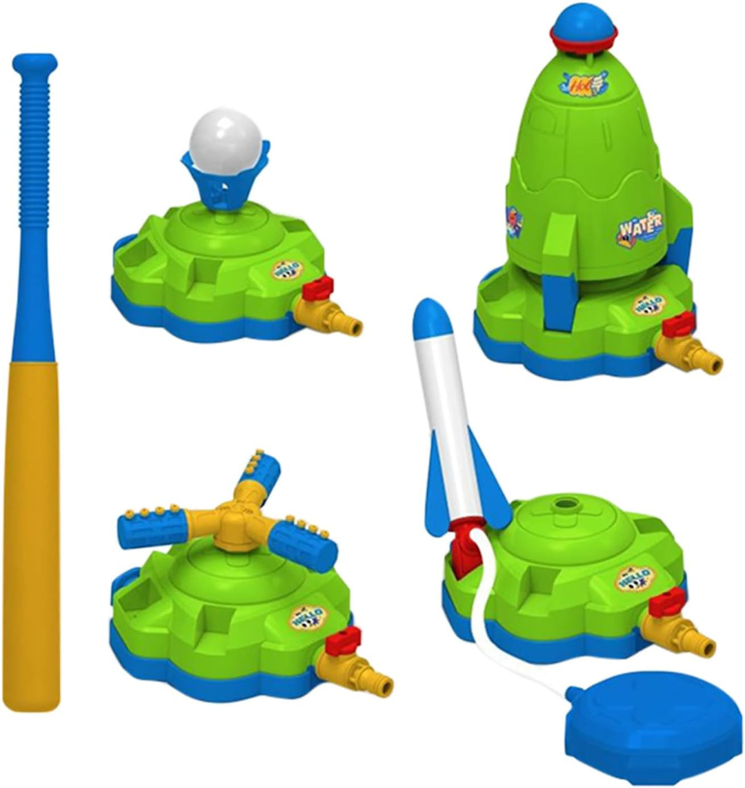 Wassersprinkler für Kinder,4-in-1 Sprenger Für Kinderspiel Draussen | Baseball Raketenstart Spielset