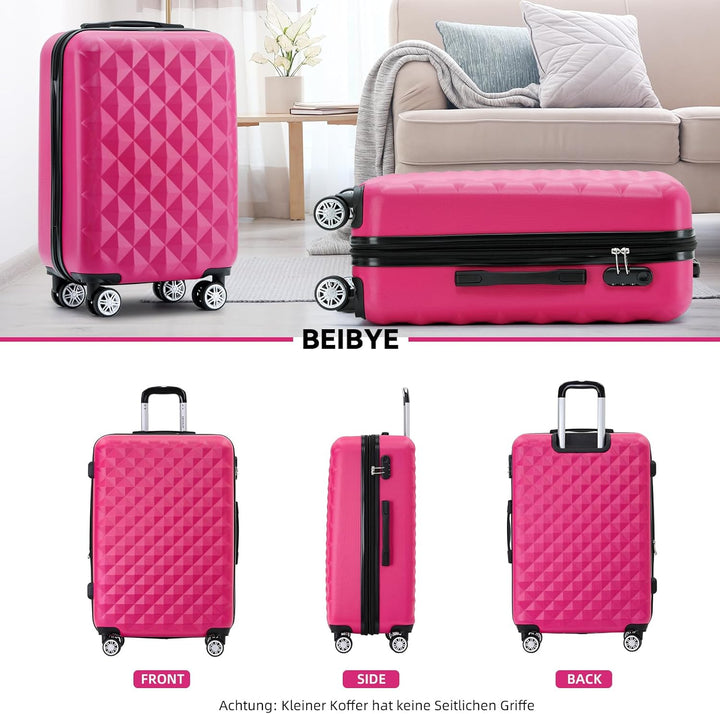 BEIBYE Zwillingsrollen 2066 Hartschale Trolley Koffer Reisekoffer Gepäck M-L-XL-Set (Peach, L) Peach