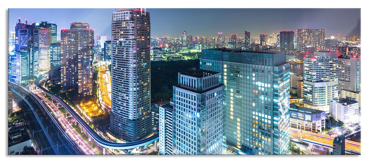 Glasbild Panorama | Wandbild aus Echtglas | Moderne Architektur in Tokio | 100x40 cm | inkl. Aufhäng