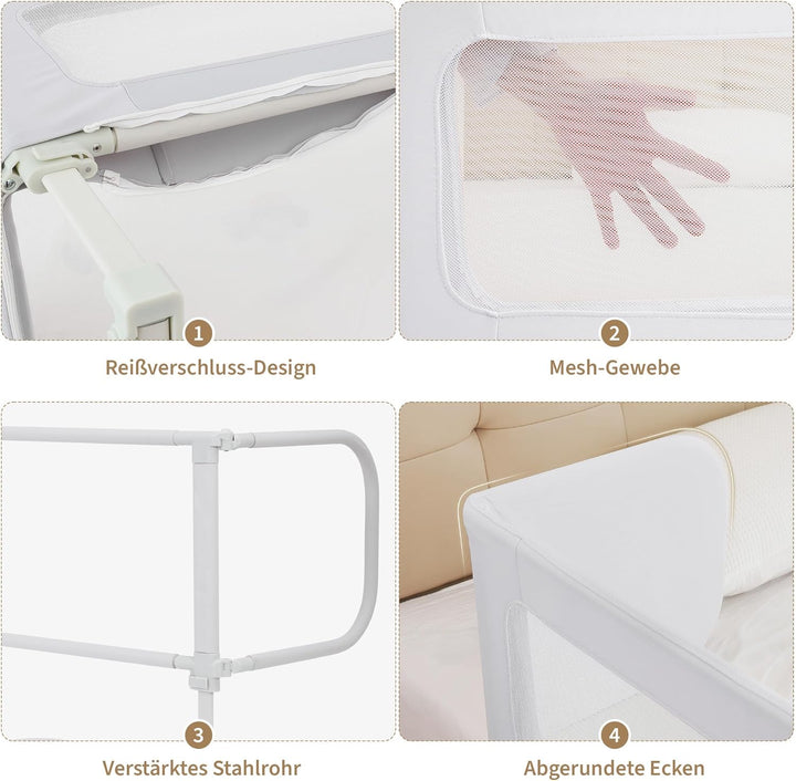 Rausfallschutz Bett Reise 185cm, 2-IN-1 Funktion als Baby Beistellbett und Bettgitter Baby, Rausfall