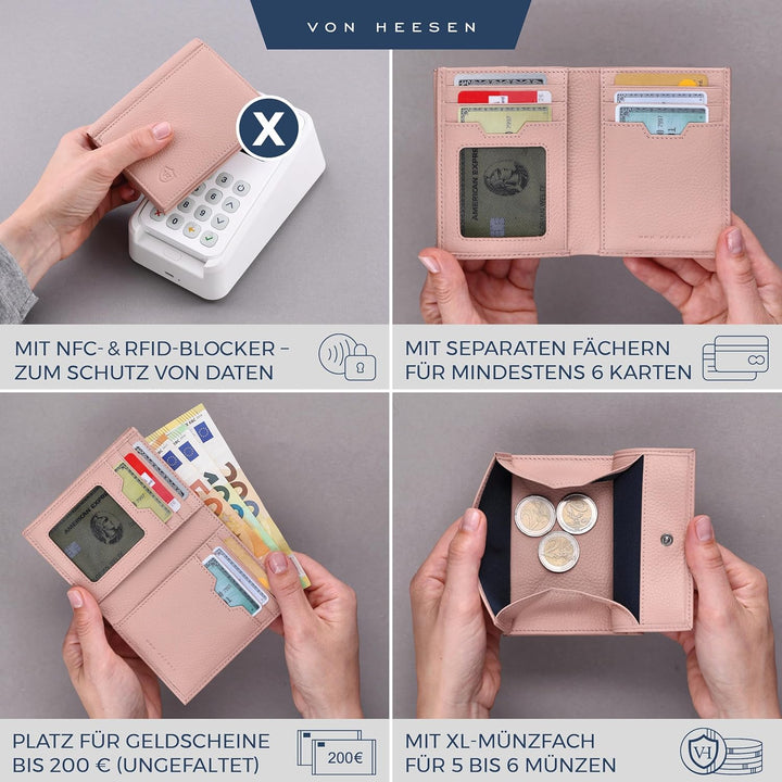 VON HEESEN® Leder Geldbörse mit Münzfach &amp; RFID Schutz Herren &amp; Damen - Echtleder Geldbeutel für Män