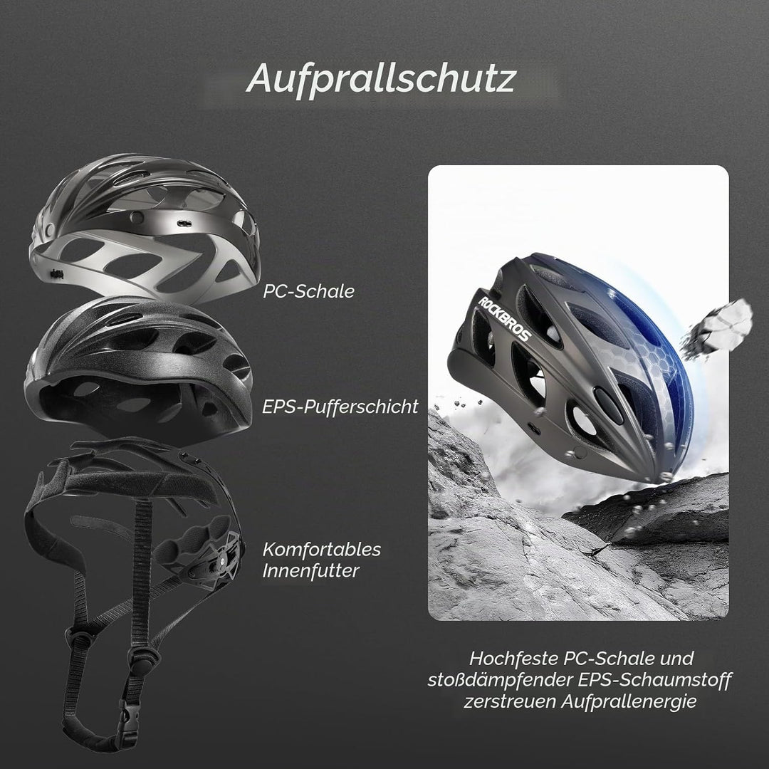 ROCKBROS Fahrradhelm MTB Rennrad Radhelm Integriert mit Abnehmbaren Magnet Brillen Visier Grösse Ver
