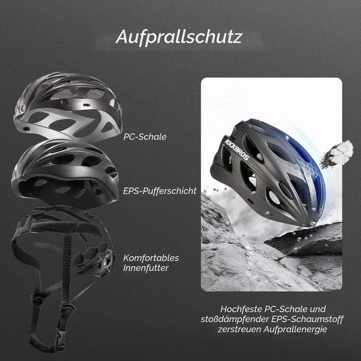 ROCKBROS Fahrradhelm MTB Rennrad Radhelm Integriert mit Abnehmbaren Magnet Brillen Visier Grösse Ver