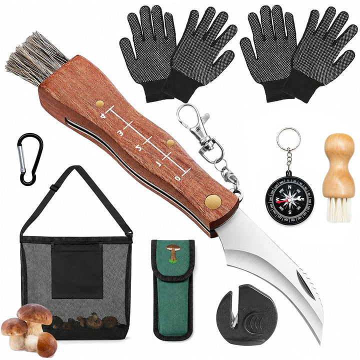 Pilzmesser Set mit Pilztasche,Pilzmesser aus Birnbaumholz,Schwammerlmesser