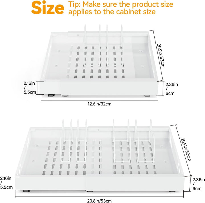 2 Pack erweiterbar Pull Out Cabinet Organizer Adhesive mit 8 Geschirrhalter, Pull Out Regale für Küc