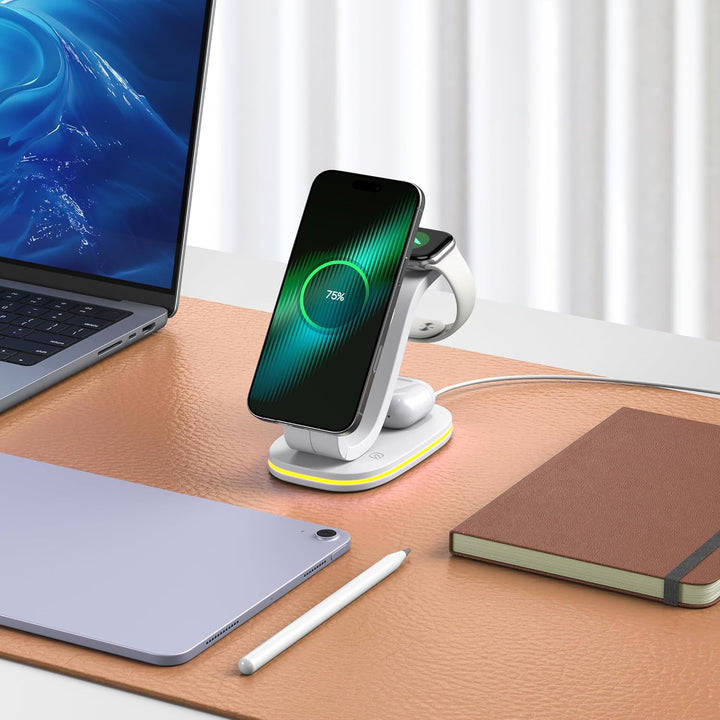 3-in-1 Ladestation für Apple kompatibel mit Magsafe | iPhone 17 16 15 14 13 12, AirPods, iWatch Seri