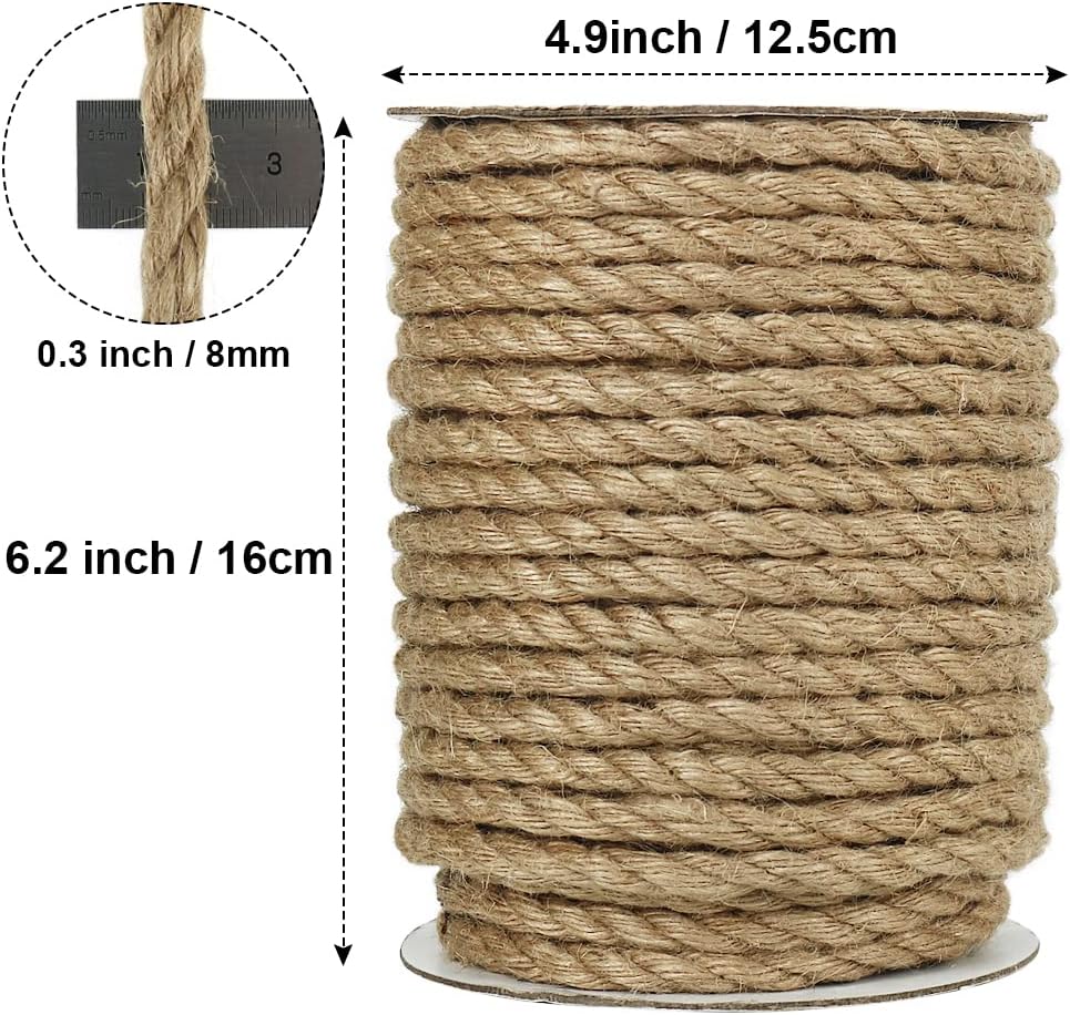 Vivifying Hanfseil, 30m 8mm Juteseil, Schwere Seil für Handwerk, Floristik, DIY, Dekoration, Bündel,