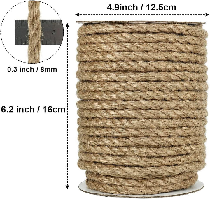 Vivifying Hanfseil, 30m 8mm Juteseil, Schwere Seil für Handwerk, Floristik, DIY, Dekoration, Bündel,