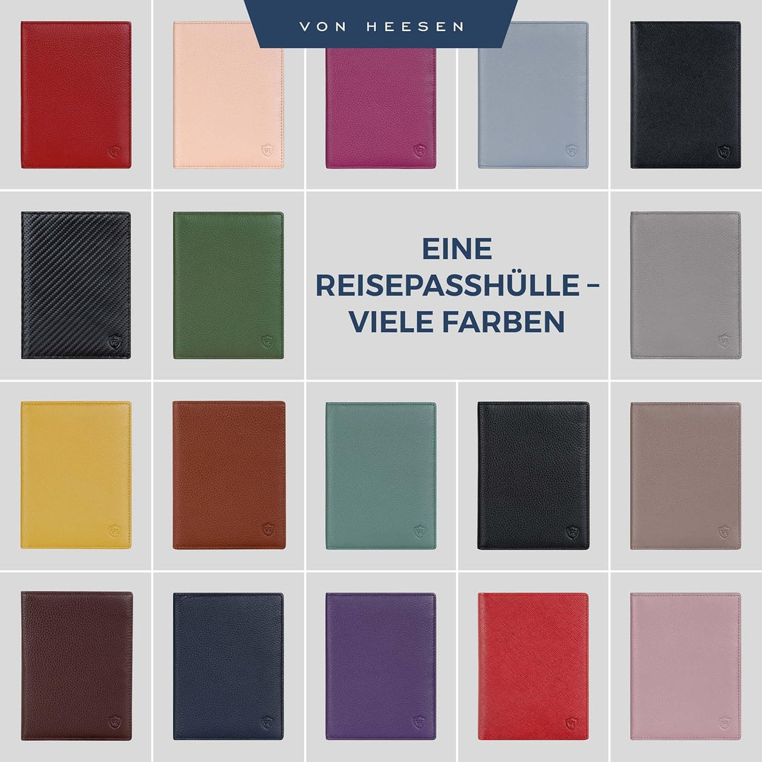 VON HEESEN® Reisepasshülle Leder Etui mit RFID-Schutz - Passhülle Passport Reisepass Mappe Hülle Org