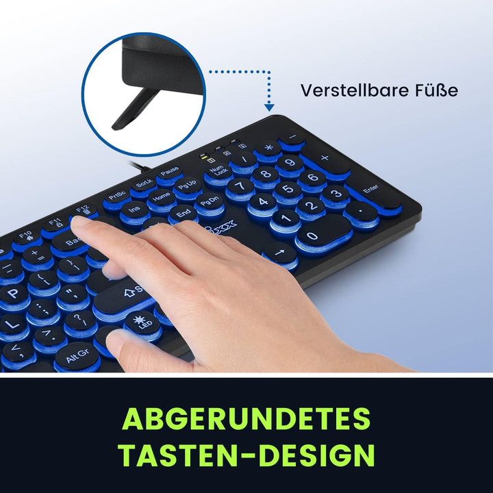 Perixx PERIBOARD-317R Kabelgebundene USB-Tastatur mit Hintergrundbeleuchtung – Grossbuchstaben – dre