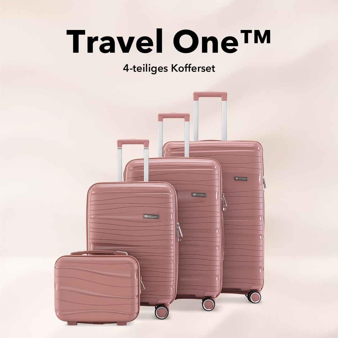 Travel One Kofferset 4-teilig – Rosa – Trolley Set 32L/60L/98L mit Zahlenschloss & 360° Rollen Rosa