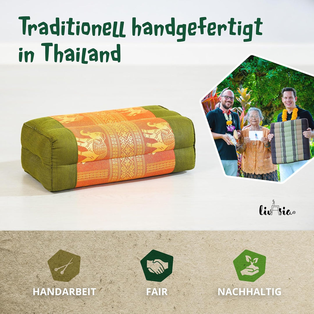livasia Block Yogakissen eckig Thaiseide - 17x34x12cm - Meditationskissen Kapok, Stützkissen rechtec