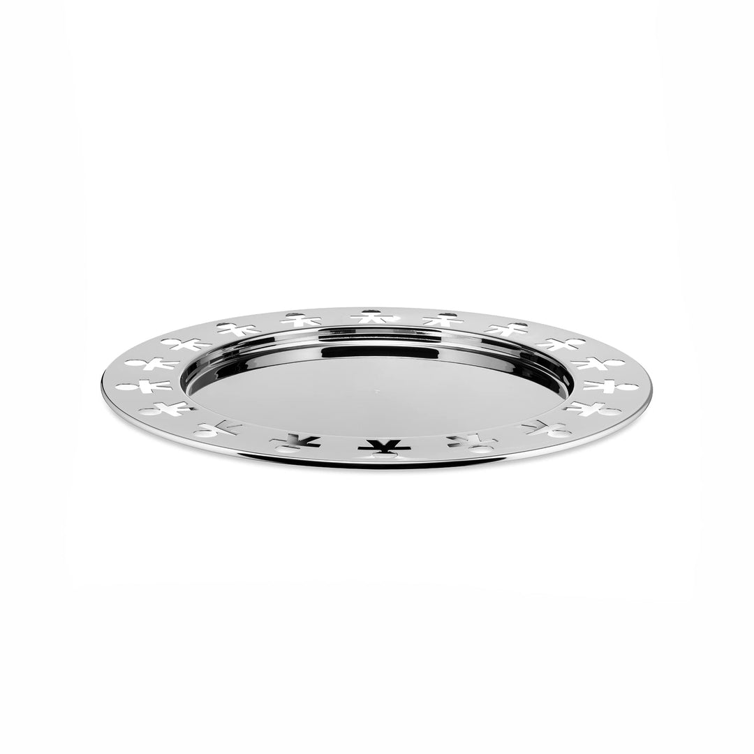 Alessi "GIROTONDO" Platte, rund mit durchbrochenem Rand aus Edelstahl, 3.7 x 41 x 8.2 cm Silber, Sil