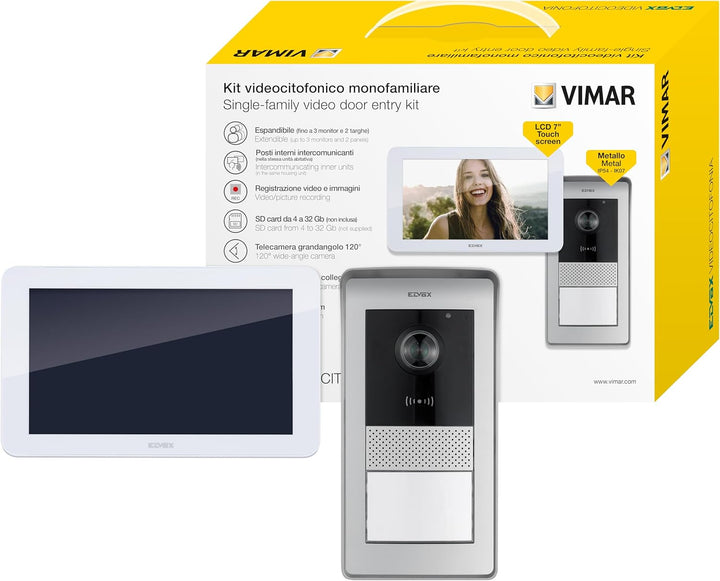 VIMAR K42915 Set AP-Videohaustelefon mit 1 Touchscreen-Videohaustelefon, 1 RFID-Audio-/Video-Klingel