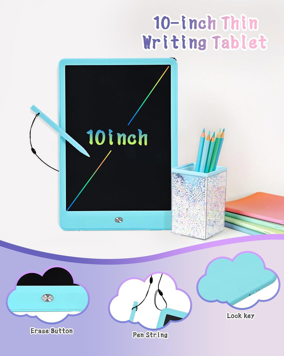 BlueSwan 2 Stück 10 Zoll LCD Schreibtafel, Maltafel Zaubertafel für Kinder, Löschbares Zeichenbrett,