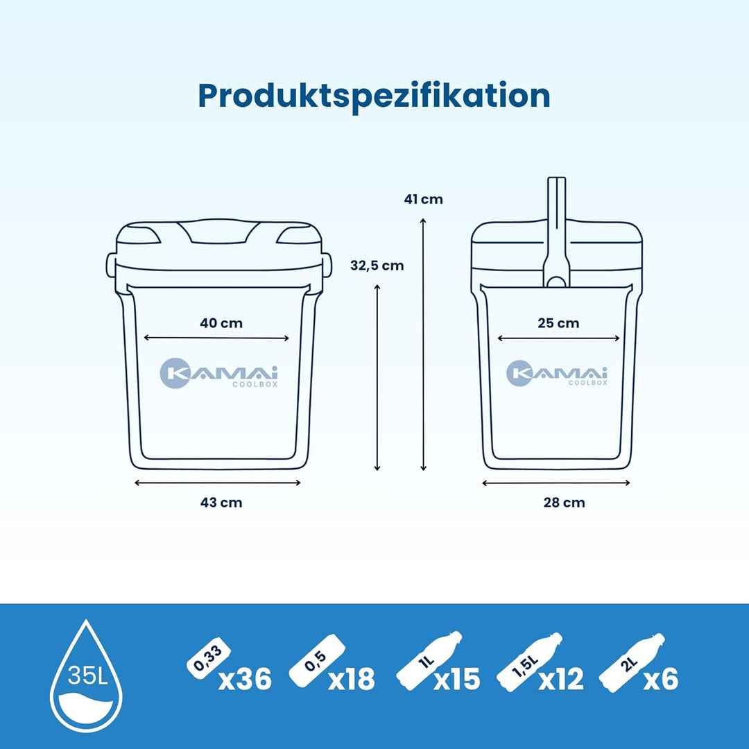 Kühlbox Passiv 35L – Tragbare Isolierbox ohne Strom, Campingbox für Auto, Picknick & Strand – Kompak