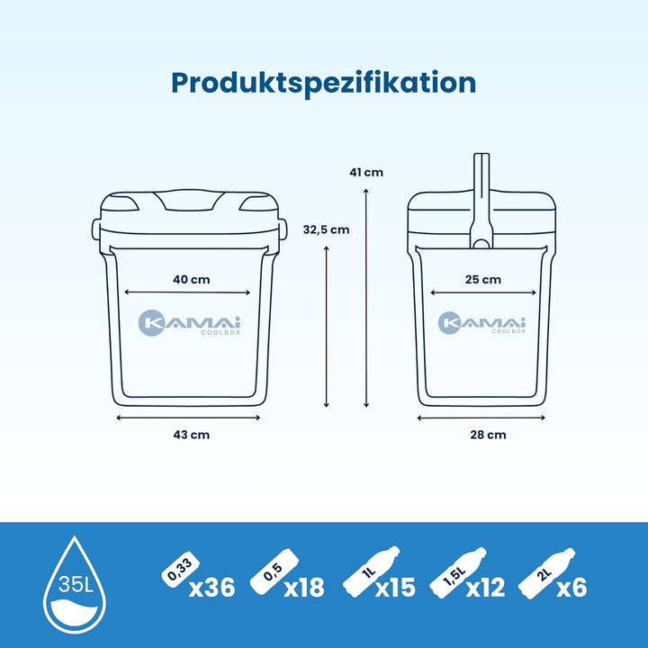 Kühlbox Passiv 35L – Tragbare Isolierbox ohne Strom, Campingbox für Auto, Picknick & Strand – Kompak