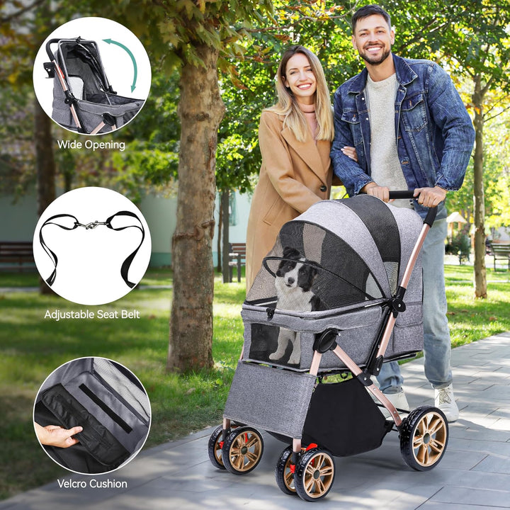 YITAHOME Hundebuggy Hundewagen klappbar für Hunde & Katzen, Haustierbuggy bis 22 kg mit umkehrbarem