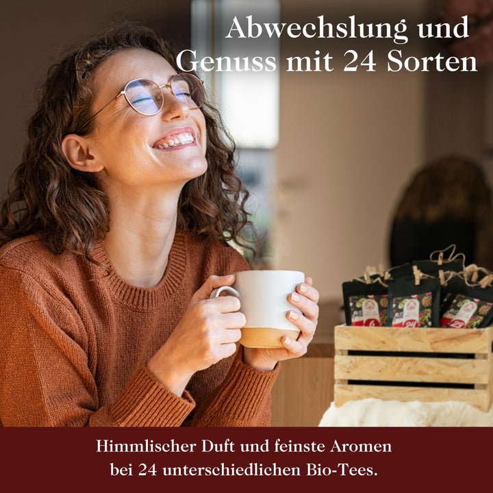 Tee Adventskalender 2025 Bio - Geschenk für Frauen und Männer - Mit Liebe gefertigt von Menschen mit