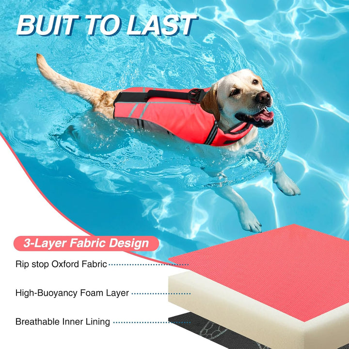 VIVAGLORY Sportstil Schwimmweste für Hunde mit Hervorragendem Auftrieb, Einstellbar & Langlebig Schw