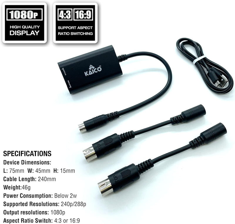 Kaico HDMI-Adapter für SEGA Megadrive 1080p - Für SEGA Genesis - Unterstützt S Video auf HDMI - Unte