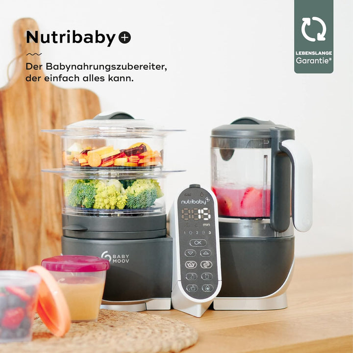 Babymoov Nutribaby Plus industrial grey Babynahrungszubereiter inkl. Babybols Aufbewahrungsbehälter-