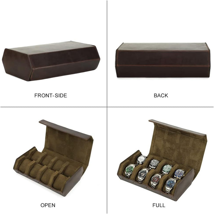 Hiram Uhrenaufbewahrungskasten aus echtem Leder, sechseckig, Uhrenbox für 8 Uhren, schützende Aufbew