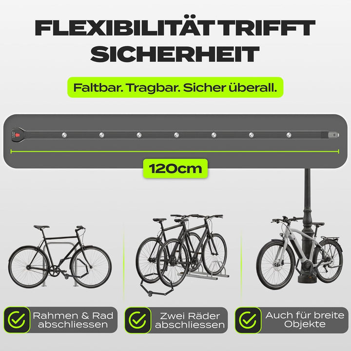 IMPACT® FlexLock 15 - Premium Faltschloss Fahrrad [HOHE SICHERHEIT] - Handliches Fahrradschloss mit