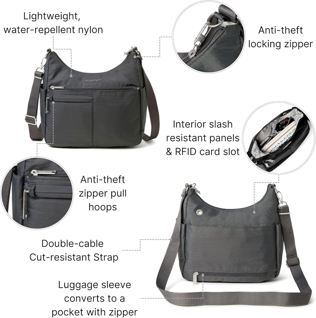 Baggallini Damen Securtex Anti-diebstahl-umhängetasche Crossbody Anthrazit, Anthrazit