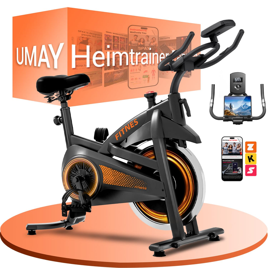 UMAY Heimtrainer Fahrrad, Indoor Spinning Bike, Ergometer mit Pulsmessung &amp; LED Display, Hometrainer
