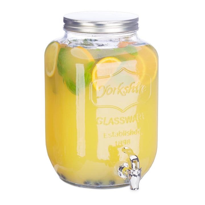 Relaxdays Getränkespender 8 l, Glas, Zapfhahn, Retro Saftspender Gastro, Vintage Limonadenspender Ga