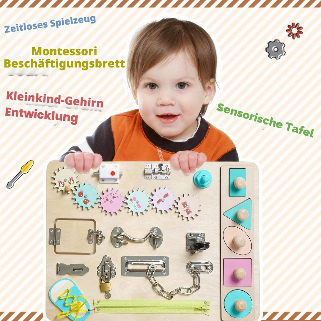 NUKied Busy Board für Kleinkinder,Holz Montessori Busy Board,Baby Pädagogisches Sensorik Spielzeug f