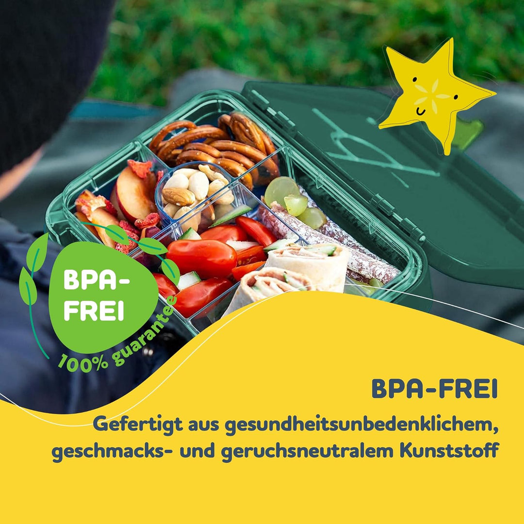 schmatzfatz Junior Brotdose Kinder mit Fächern, BPA Frei Lunchbox Kinder, Bento Box Kinder, Brotbox