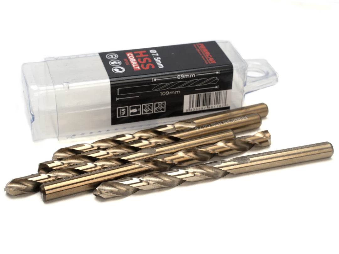 HSS Metallbohrer DIN338 M35 5% Kobalt zum Bohren in Edelstahl, Eisen und anderen Metallen Packung mi