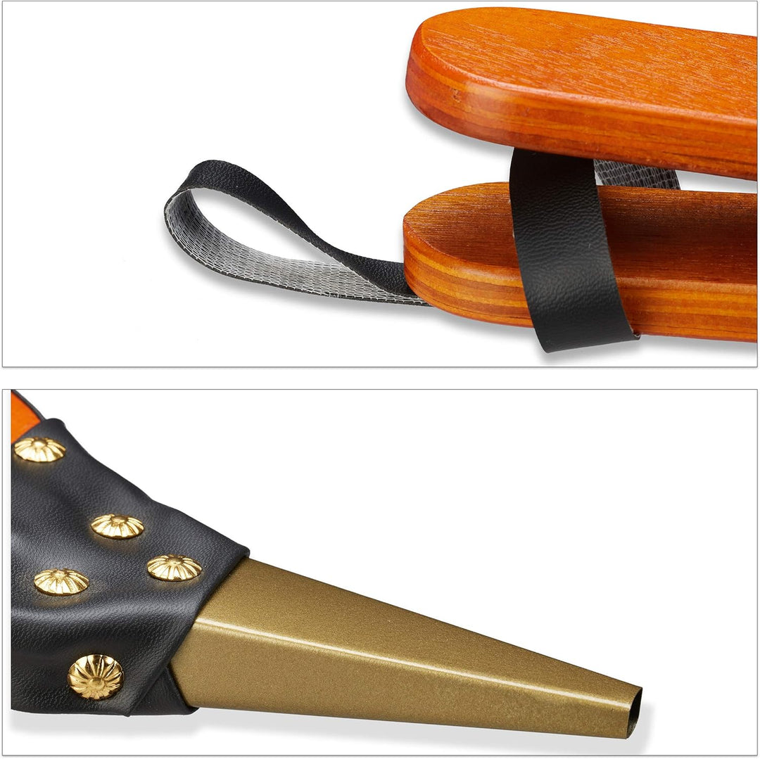 Relaxdays Blasebalg Grill & Kamin, rustikaler Handblasebalg, goldene Ziernägel, Luftbläser, 39 cm la