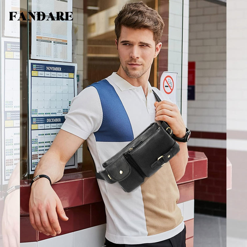 FANDARE Retro Bauchtasche Brusttasche Gürteltasche Hüfttasche Sport Leder Sling Bag Umhängetaschen H