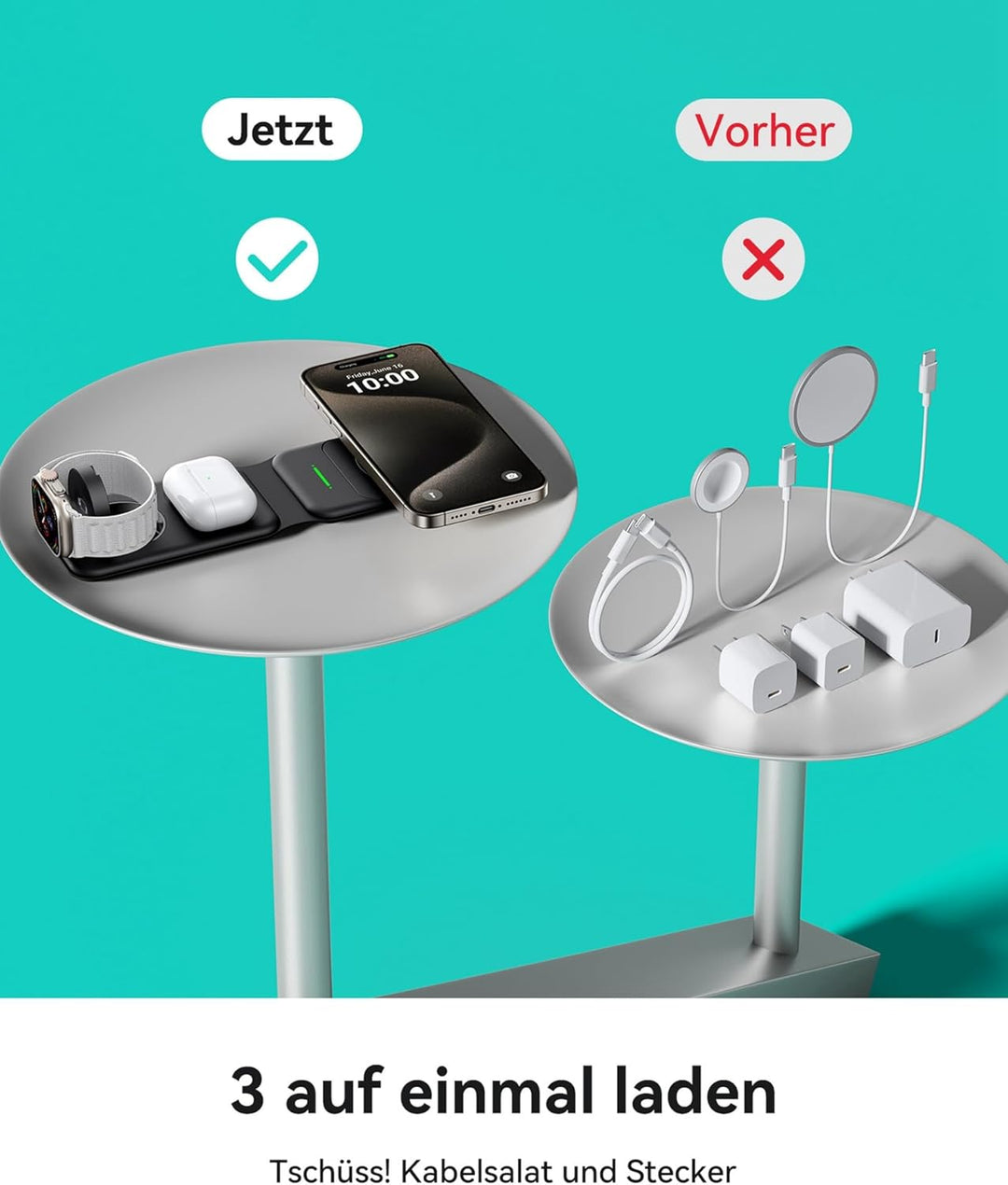 INIU 3 in 1 Wireless Charger Station, Magnetischer Qi Zertifiziert Induktive Ladestation Pad Kabello