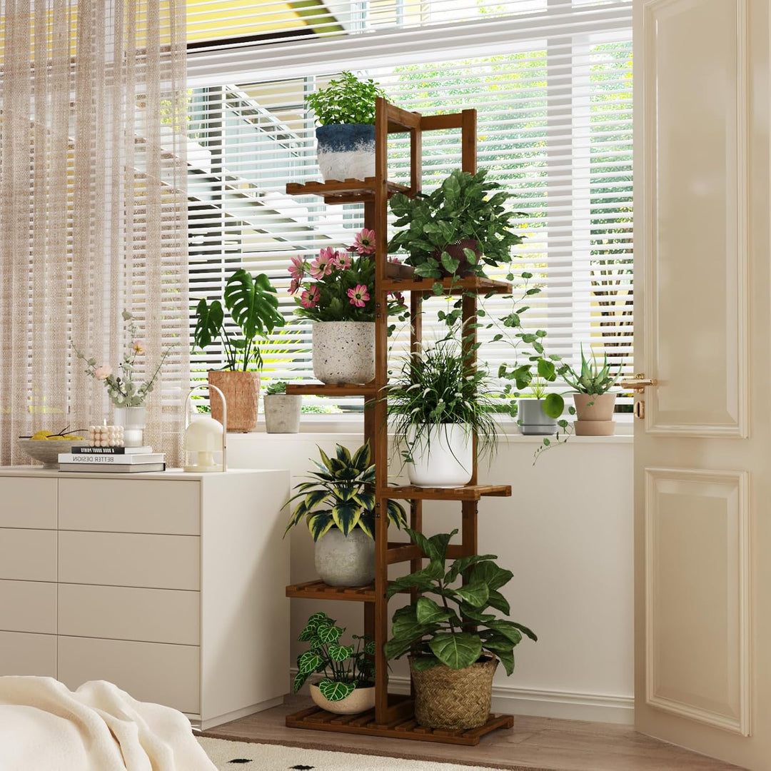 Bamworld Pflanzenständer Blumenständer Bambus Pflanzenregal Indoor Blumenregal Kleines Metall Blumen