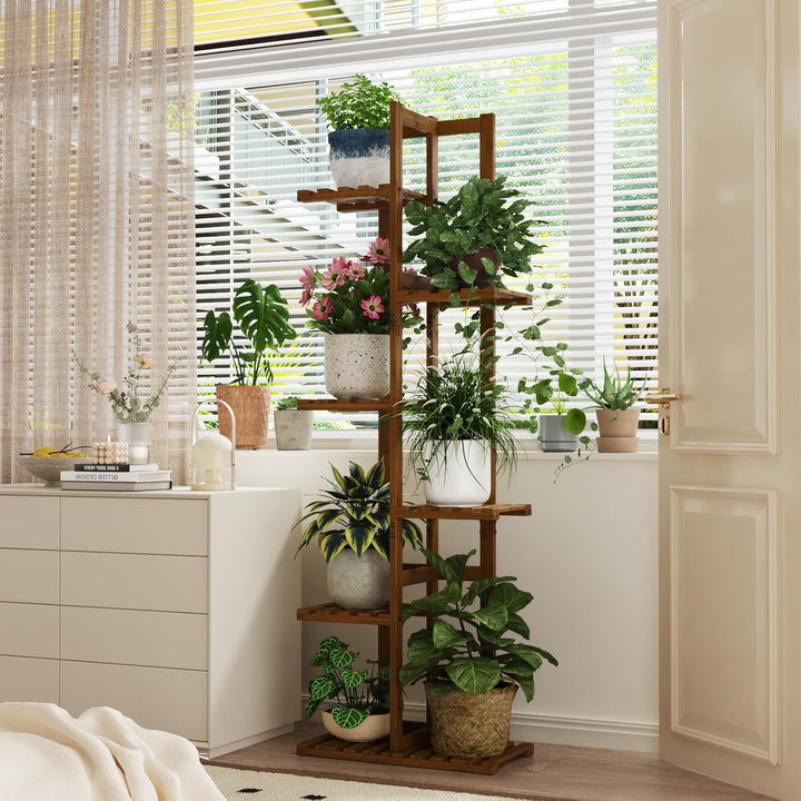 Bamworld Pflanzenständer Blumenständer Bambus Pflanzenregal Indoor Blumenregal Kleines Metall Blumen