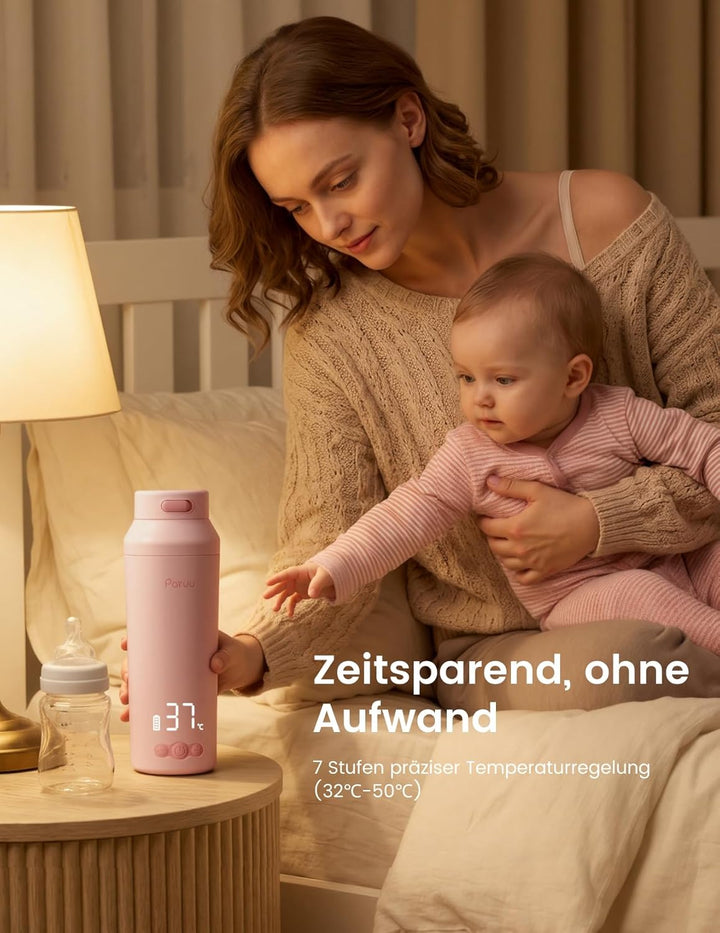 Paruu Tragbarer Flaschenwärmer Baby Unterwegs, Schnellaufheizen in 2 Min, Leicht zu Reinigende Weite