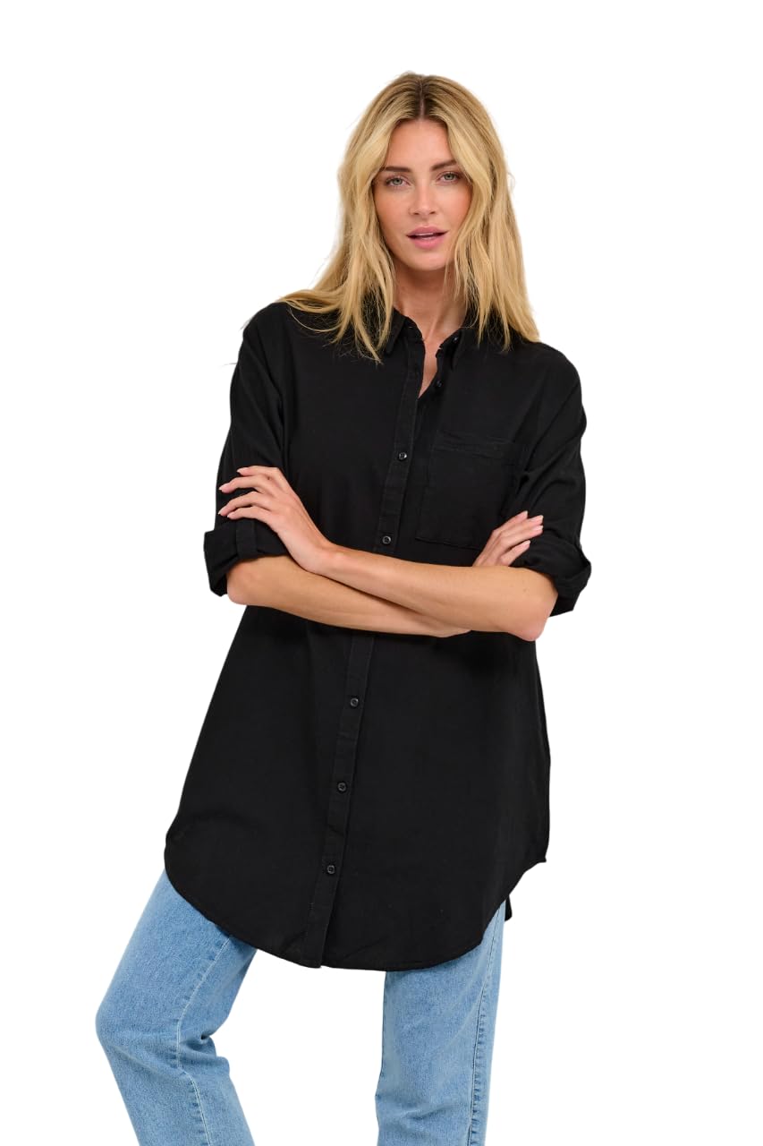 KAFFE KAnaya Shirt Tunic Damen Hemd Langarm Kragen Lang Casual Hemdbluse 34 Black Deep, 34 Black Dee